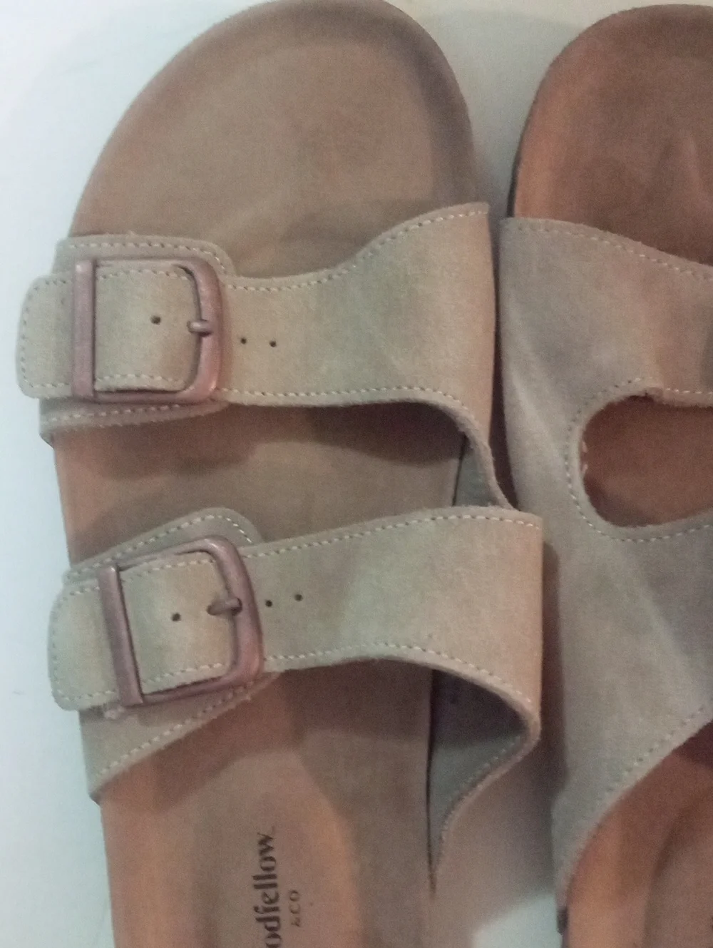 Goodfellow & Co. Suede Double Buckle Slide Sandals - Taupe Sz 9 New NWT $40 Saul